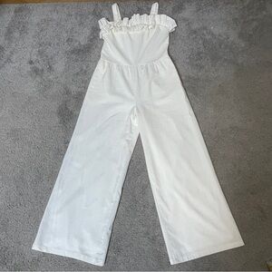 Lucca Ivory Linen Wide Leg Ruffled Jumpsuit with pockets size small‎